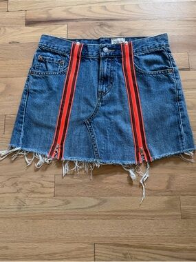 FURST OF A KIND Reworked Denim Zipper Mini Skirt Y2K Upcycled Distressed